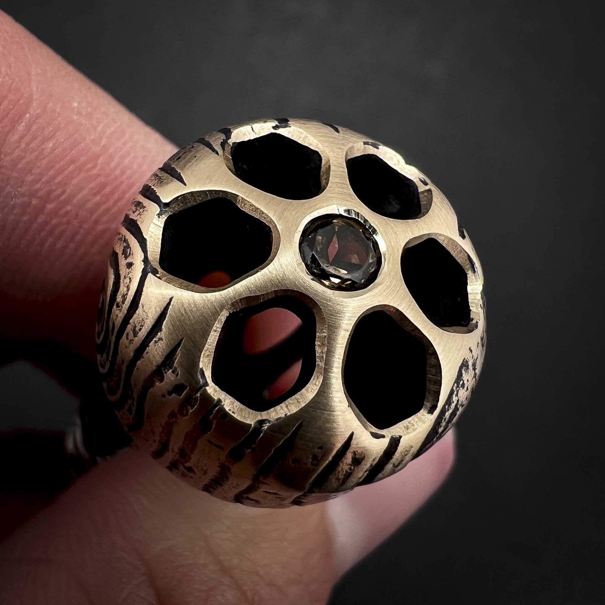 Cascade Knuckle Roller - Timber Edition - Satin Finished Bronze with Smoky Quartz - Prototype #11