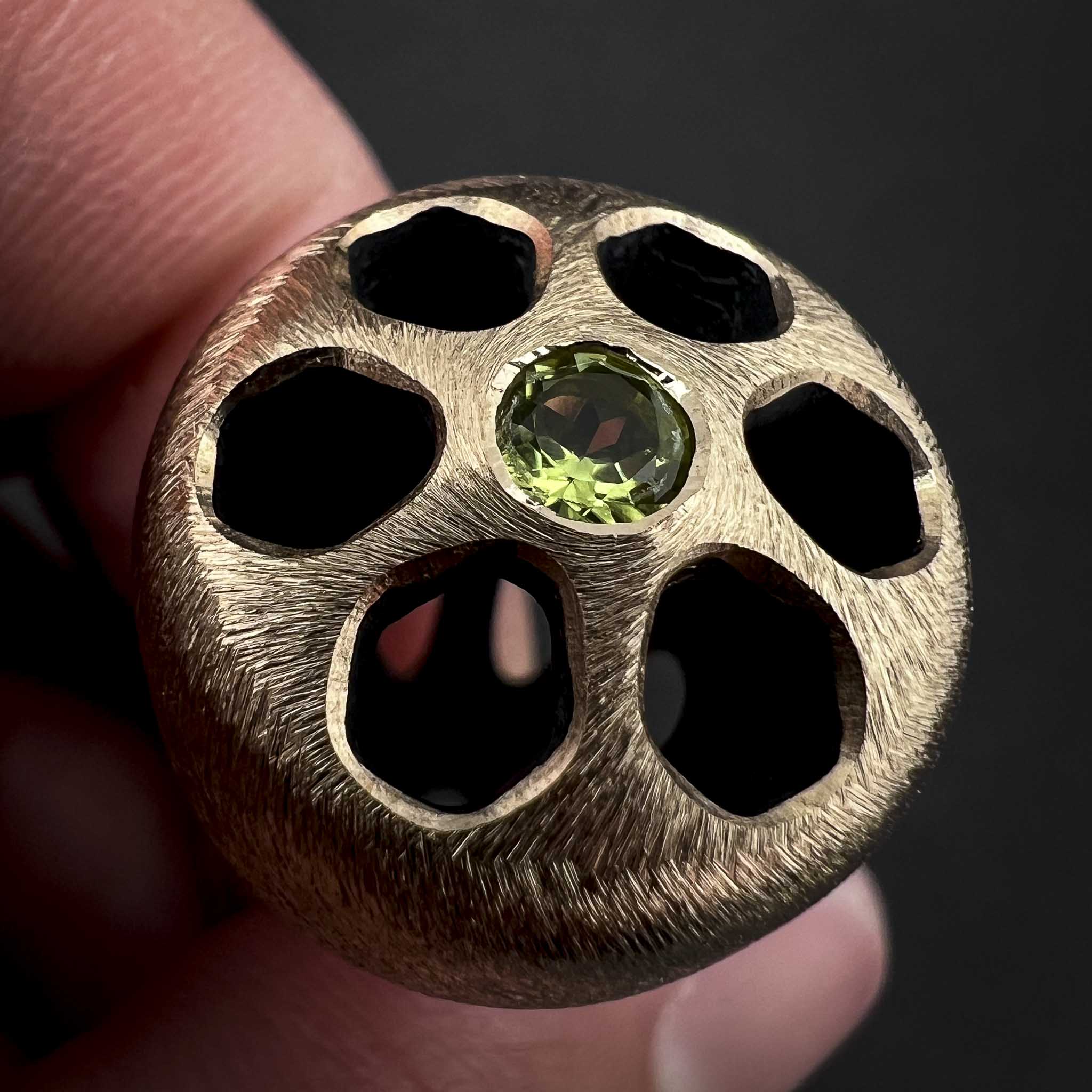 Cascade Knuckle Roller - Stone Finished Bronze with Peridot - Prototype #12