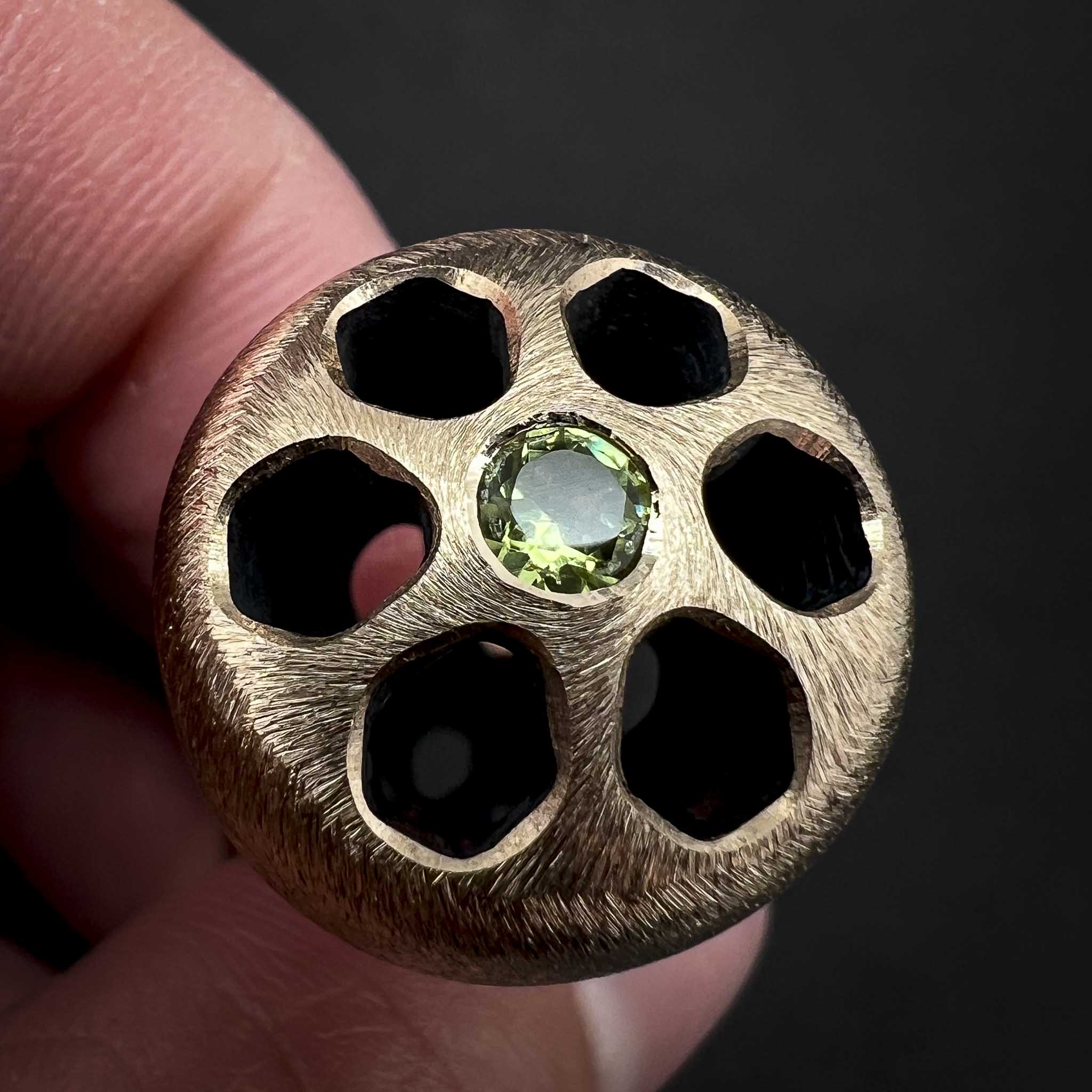 Cascade Knuckle Roller - Stone Finished Bronze with Peridot - Prototype #12