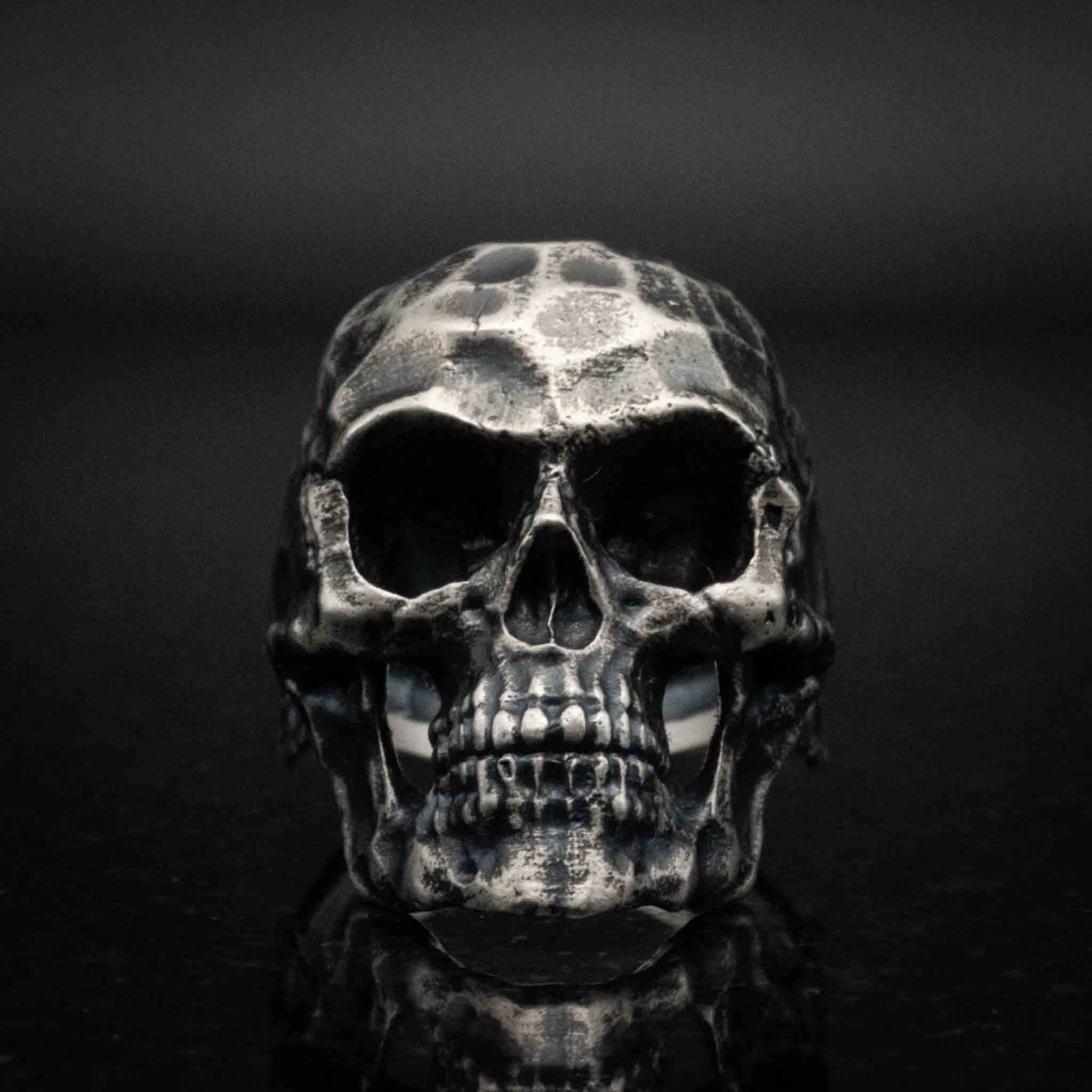 Hammered Skull Ring Sterling Silver