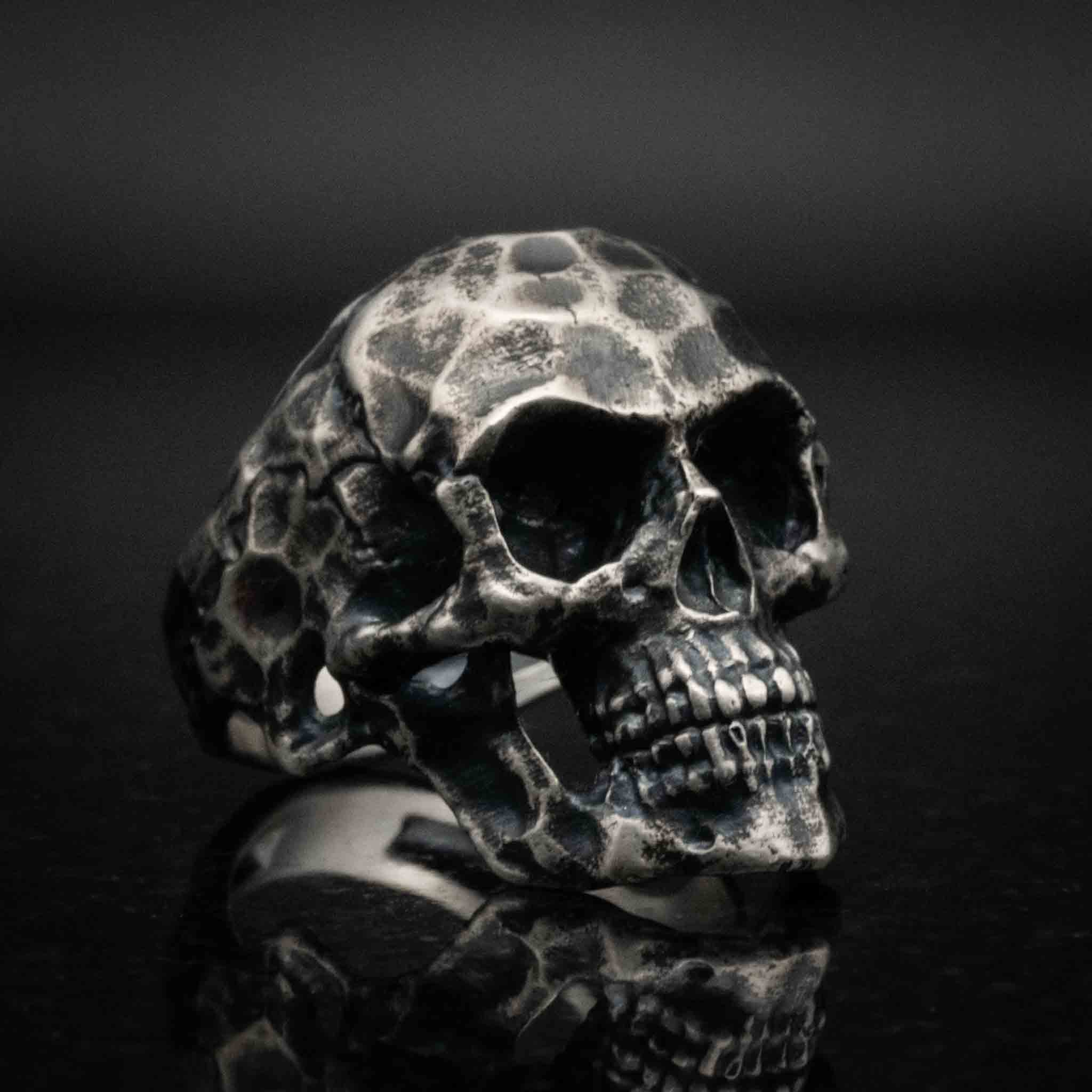 Chiseled Skull Ring Sterling Silver